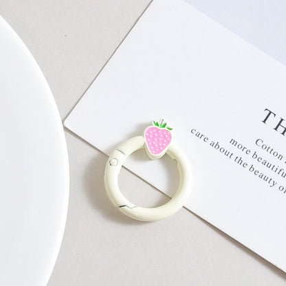 27mm Strawberry Keychain Round with Strawberry Pattern Color Paint Spring Buckle DIY Jewelry Accessories Keychain Connecting Ring