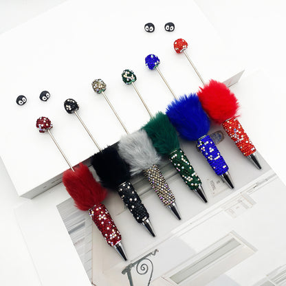 Hairball AB full drill bead pen, pen cap with drill pure hand sticker drill ballpoint pen beadedpen cute plush pen