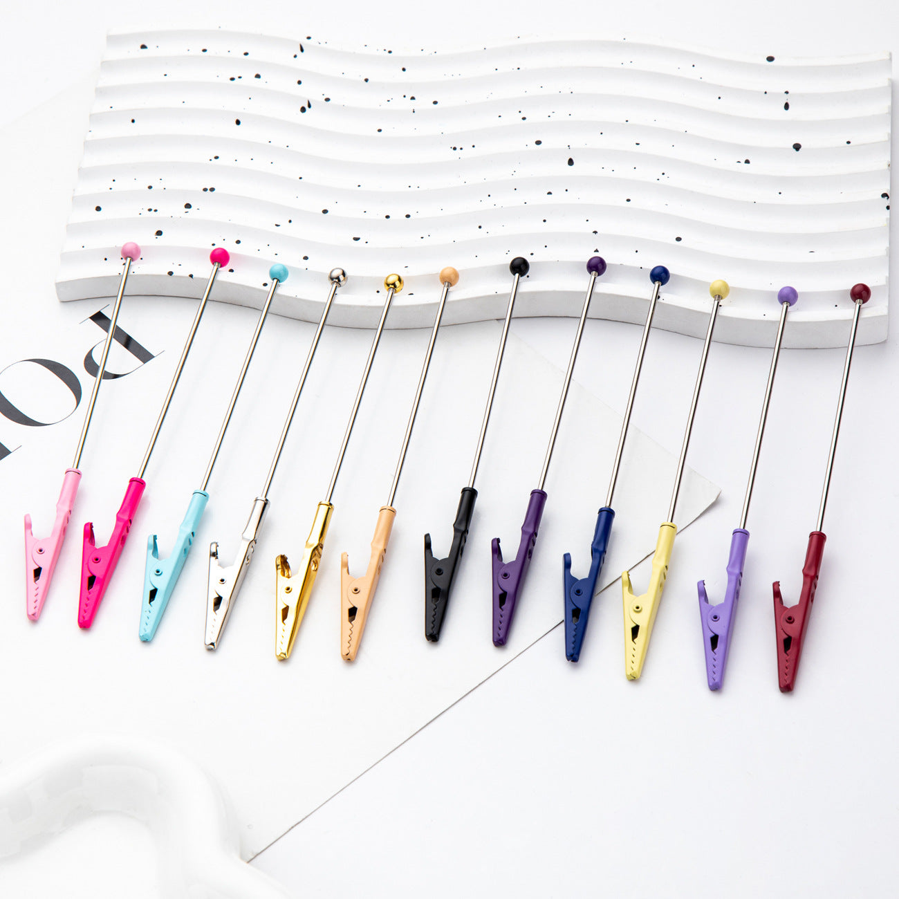 DIY Beaded Business Card Clip Metal Toothed Crocodile Note Clip Desktop Memo Message Clip Card Clip Spot Wholesale