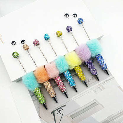 Hairball AB full drill bead pen, pen cap with drill pure hand sticker drill ballpoint pen beadedpen cute plush pen