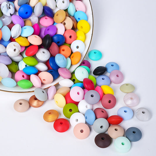 Spot Silicone Beads European and American Jewelry 12mm Small Beads DIY Necklace Beaded Oval Lentil Loose Beads Wholesale