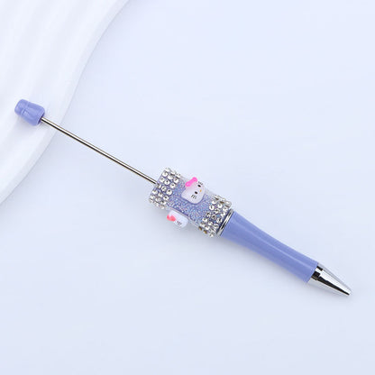 New KT cat litter sugar string bead pen DIY handmade cute fantasy cartoon cat cute jingle cat beaded ballpoint pen