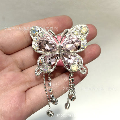Heavy Industry Soft Pottery Three-dimensional Advanced Sense Butterfly Crystal Tassel Beads Wear Pen Loose Beads Handmade Mobile Phone Chain Accessories DIY