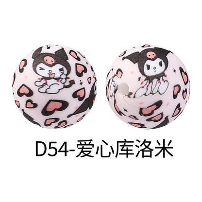 15 Mm Hot-selling Round Water Transfer Silicone Beads Loose Beads Children's Jewelry Boys and Girls DIY Beaded Bracelet Printing Beads