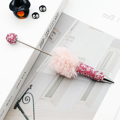 Hairball AB full drill bead pen, pen cap with drill pure hand sticker drill ballpoint pen beadedpen cute plush pen
