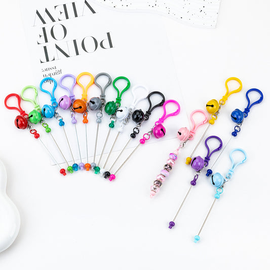 Spot DIY beaded bell keychain creative personalized bag pendant keychain candy color plastic keychain