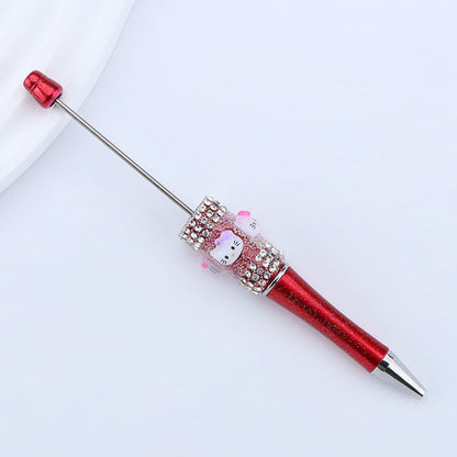 New KT cat litter sugar string bead pen DIY handmade cute fantasy cartoon cat cute jingle cat beaded ballpoint pen