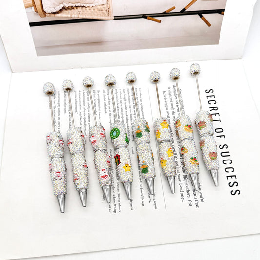 New Christmas full drill pen, creative DIY bead pen Santa Claus Elk Snowman KT cat cartoon gift pen