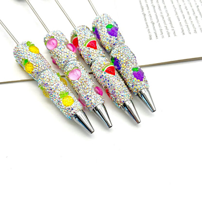 DIY Mengqu fruit full diamond bead pen, creative cute fruit and vegetable theme cute grain pen, heavy industry full diamond pen