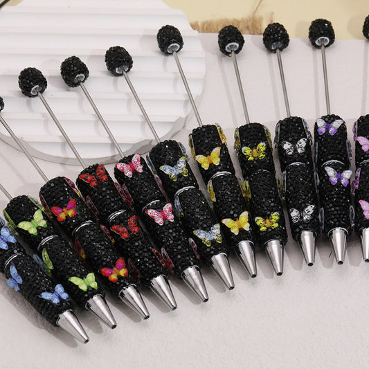 Cross-border creative butterfly soft pottery full of diamonds handmade bead pen DIY small gift gift pen creative ballpoint pen