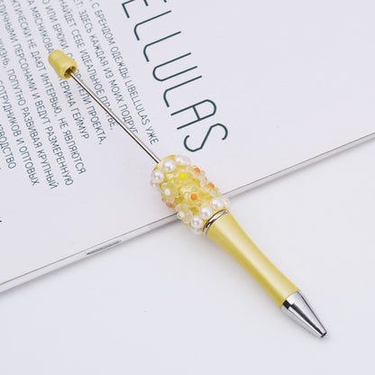 Cross-border DIY pearl flower bead pen handmade patch plastic ballpoint pen, cartoon flower bone pearl gift pen