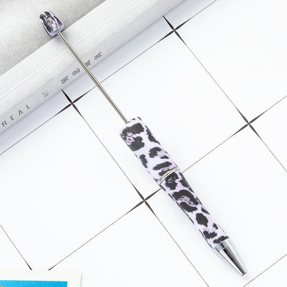 DIY plastic bead pen creative handmade leopard print floral cow bead pen wholesale printing new plastic bead pen