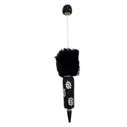 New creative DIY pom-pom bead pen, leopard print full diamond bead ballpoint pen, color cute cartoon pen wholesale