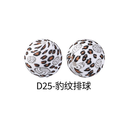 15mm new rhombus pattern silicone beads water transfer leopard print bracelet beaded jewelry silicone loose beads wholesale
