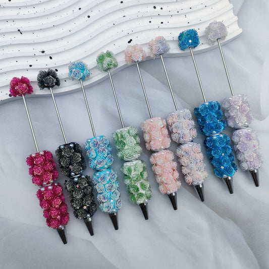 Rose Full Diamond Ball Pen High Value Handmade Heavy Industry Grain Pen Broken Ice Blue Theme Ball Pen Set