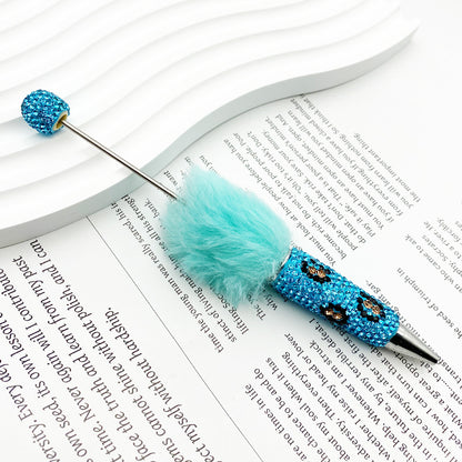 New creative DIY pom-pom bead pen, leopard print full diamond bead ballpoint pen, color cute cartoon pen wholesale