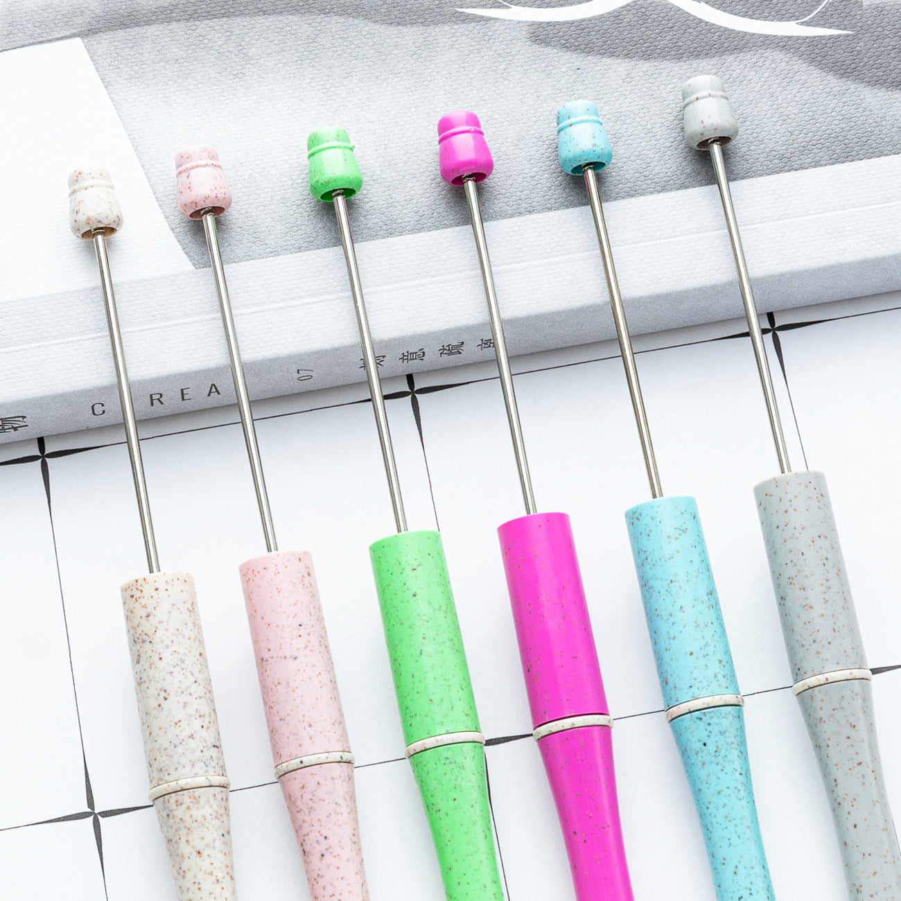 New wheat straw bead pen DIY bead pen creative multi-color bead pen writing cute pen spot wholesale