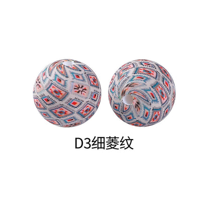 15mm new rhombus pattern silicone beads water transfer leopard print bracelet beaded jewelry silicone loose beads wholesale