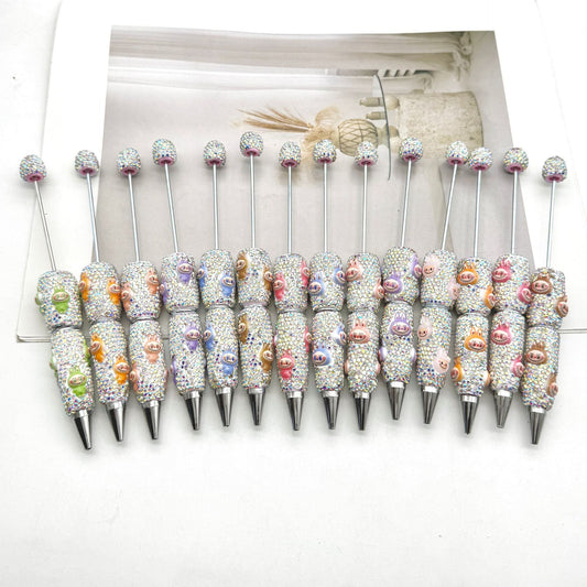 Cute labubu cloth full diamond bead pen DIY POP MART heavy industry cartoon pen creative ballpoint pen