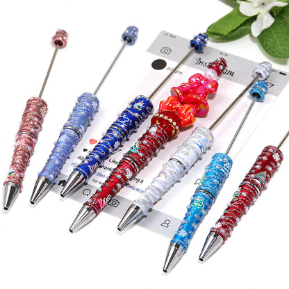 New DIY diamond-set Christmas colorful bead pen broken diamond full diamond ballpoint pen colored cartoon heavy industry cute pen