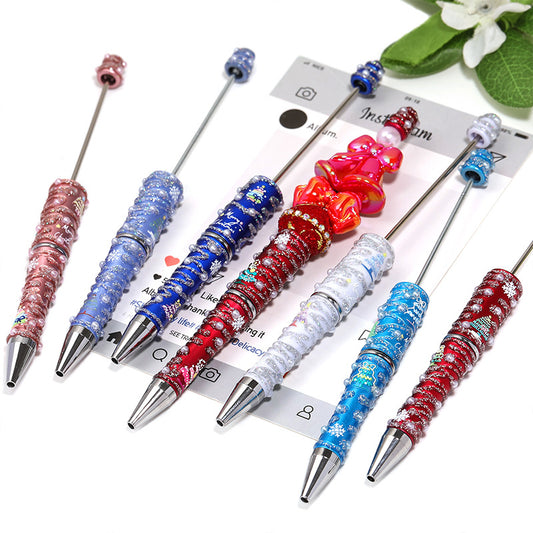New DIY diamond-set Christmas colorful bead pen broken diamond full diamond ballpoint pen colored cartoon heavy industry cute pen