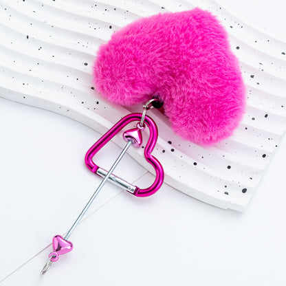 Cross-border DIY beaded love mountaineering buckle creative plush pendant mountaineering buckle love lock hairball mountaineering buckle