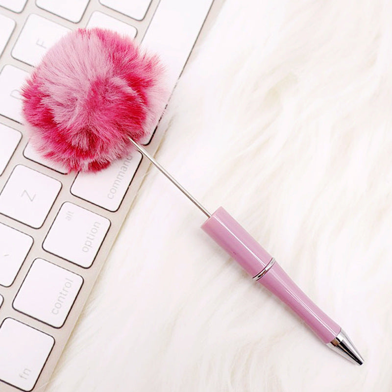 DIY hairball bead pen, cute furry gift pen, multi-color beadable ballpoint pen beadedpen spot
