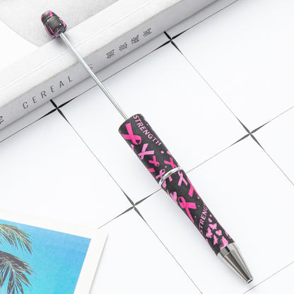 Pink and White Breast Cancer Awareness Ribbon Printed Beadable Pens