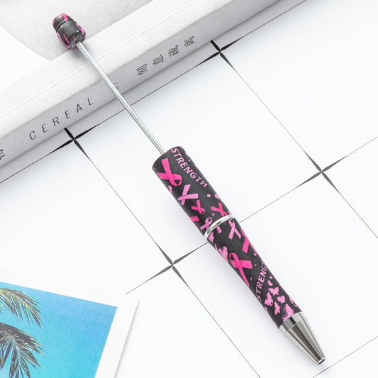 Pink and White Breast Cancer Awareness Ribbon Printed Beadable Pens