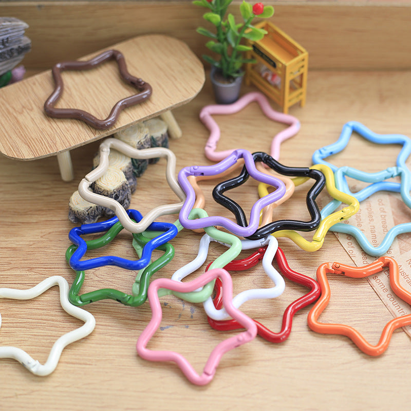 DIY Keychain Jewelry Lock Chain, Color Spray Paint Five-pointed Star, Key Ring Flat Ring Key Ring Mobile Phone With