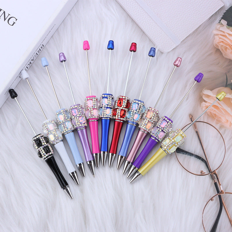 DIY diamond-encrusted sugar cube bead pen, purely handmade patch square grid bag diamond plastic ballpoint pen creative diamond-encrusted bead pen