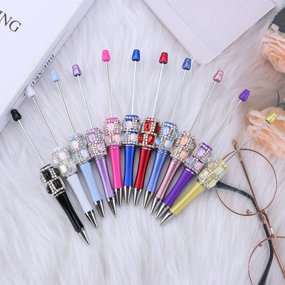 DIY diamond-encrusted sugar cube bead pen, purely handmade patch square grid bag diamond plastic ballpoint pen creative diamond-encrusted bead pen