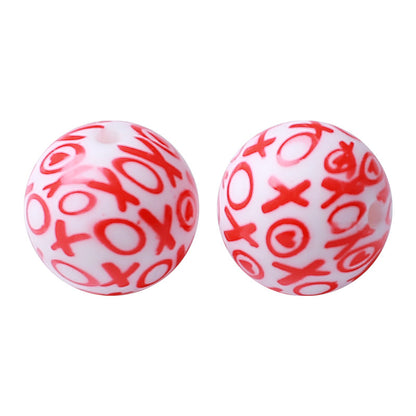15mm Hot-selling New Valentine's Day Silicone Beads Printing Round Beads DIY Baby Toothpaste Anti-drop Chain Loose Beads Wholesale