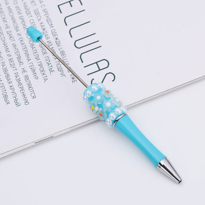 Cross-border DIY pearl flower bead pen handmade patch plastic ballpoint pen, cartoon flower bone pearl gift pen