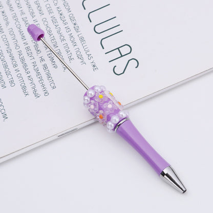 Cross-border DIY pearl flower bead pen handmade patch plastic ballpoint pen, cartoon flower bone pearl gift pen
