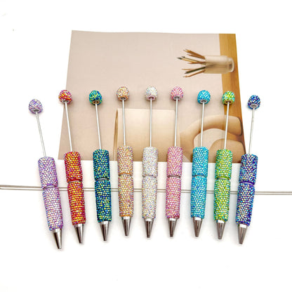 DIY electroplated colorful full diamond bead pen, colorful diamond beaded ballpoint pen, high value diamond-set bead pen in stock