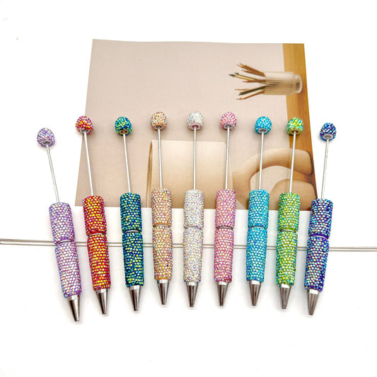 DIY electroplated colorful full diamond bead pen, colorful diamond beaded ballpoint pen, high value diamond-set bead pen in stock