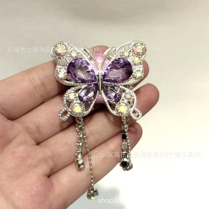 Heavy Industry Soft Pottery Three-dimensional Advanced Sense Butterfly Crystal Tassel Beads Wear Pen Loose Beads Handmade Mobile Phone Chain Accessories DIY