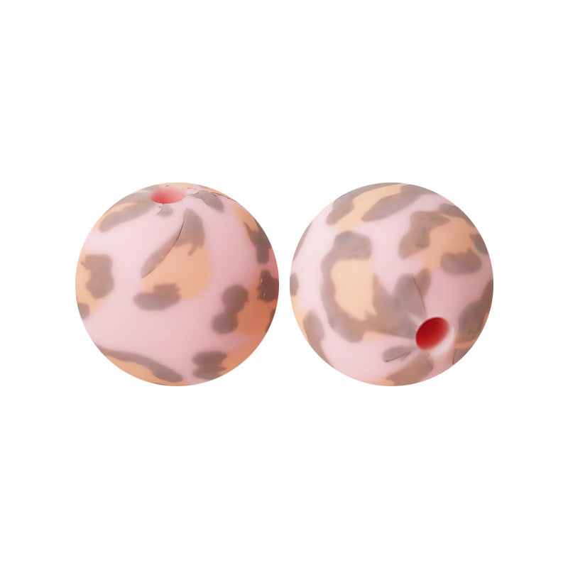 15mm Leopard Print Silicone Beads - Water Transfer Printed Daisy Round Beads for DIY Jewelry, Bead Pens, Loose Beads Wholesale #51-100