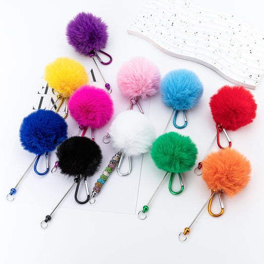 DIY beaded hairball mountaineering buckle D-type lock metal hook buckle furry pendant mountaineering buckle wholesale