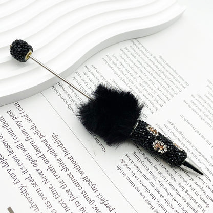 New creative DIY pom-pom bead pen, leopard print full diamond bead ballpoint pen, color cute cartoon pen wholesale