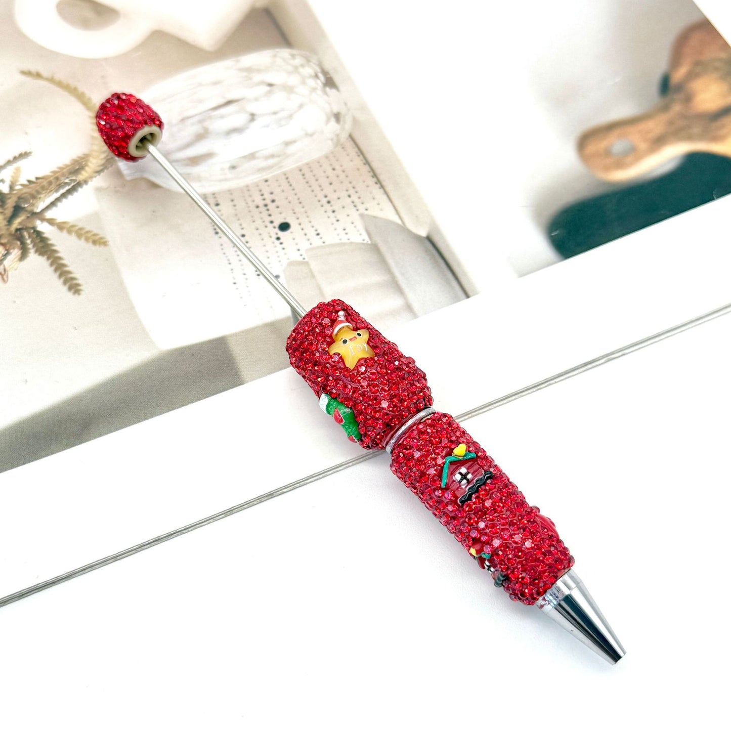 New Christmas full drill pen, creative DIY bead pen Santa Claus Elk Snowman KT cat cartoon gift pen