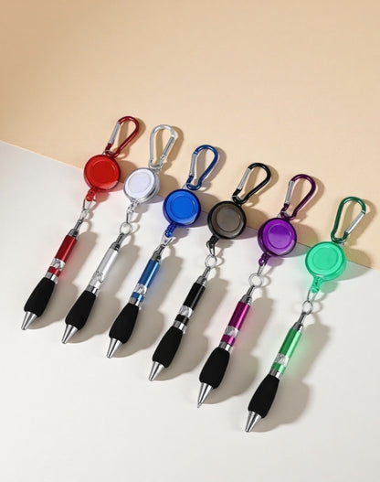 Creative DIY metal pull line pen, retractable mountaineering keychain gift pen, simple and portable stretching ballpoint pen