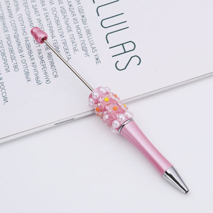 Cross-border DIY pearl flower bead pen handmade patch plastic ballpoint pen, cartoon flower bone pearl gift pen