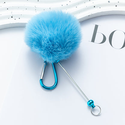 DIY beaded hairball mountaineering buckle D-type lock metal hook buckle furry pendant mountaineering buckle wholesale