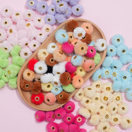 Imitation Rabbit Fur Plush Hanging Ball Beads Beads 20mm Straight Hole Hairball Beads DIY Mobile Phone Chain Accessories