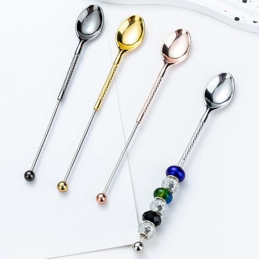 DIY beaded spoon simple coffee spoon cup stirring spoon creative fashion long handle spoon gift spoon dessert spoon