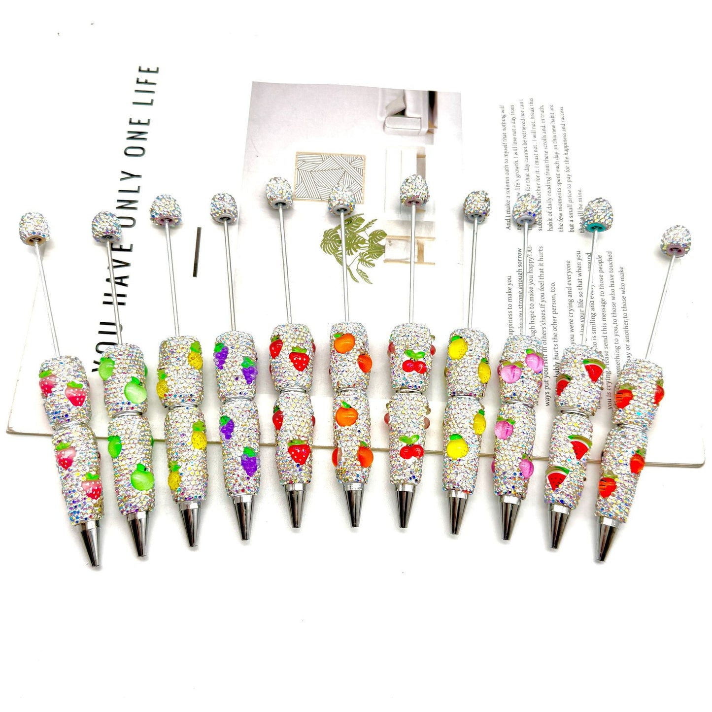 DIY Mengqu fruit full diamond bead pen, creative cute fruit and vegetable theme cute grain pen, heavy industry full diamond pen