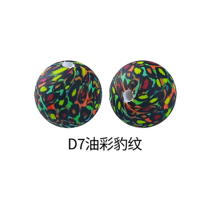 15mm new rhombus pattern silicone beads water transfer leopard print bracelet beaded jewelry silicone loose beads wholesale