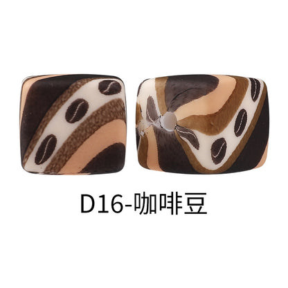 New Square Watermark Silicone Beads 14mm Beaded Spacer DIY Necklace Accessories Square Printing Beads Wholesale